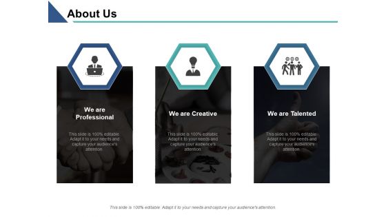 About Us Professional Creative Talented Ppt PowerPoint Presentation Show Design Inspiration