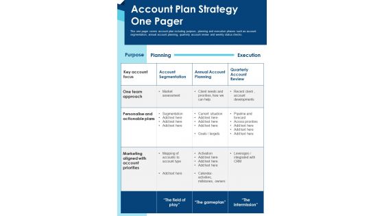 Account Plan Strategy One Pager PDF Document PPT Template