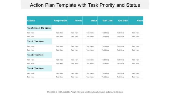 Action Plan Template With Task Priority And Status Ppt PowerPoint Presentation Slides Samples