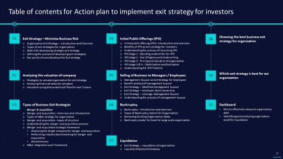 Action Plan To Implement Exit Strategy For Investors Ppt PowerPoint Presentation Complete With Slides