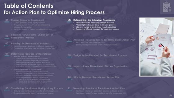Action Plan To Optimize Hiring Process Ppt PowerPoint Presentation Complete Deck With Slides