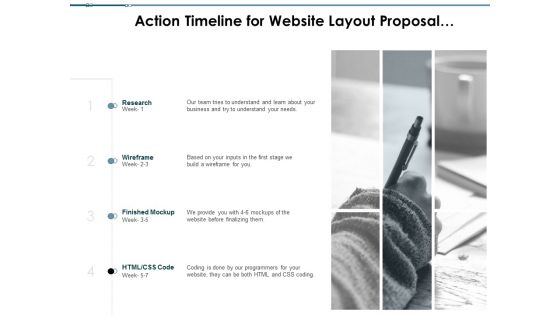 Action Timeline For Website Layout Proposal Planning Ppt PowerPoint Presentation Layouts Layout Ideas