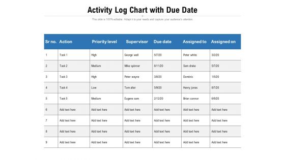 Activity Log Chart With Due Date Ppt PowerPoint Presentation Outline Graphic Images PDF