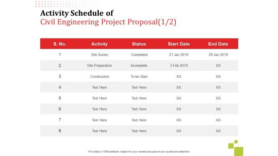Activity Schedule Of Civil Engineering Project Proposal Survey Ppt Slides Graphics PDF Activity Schedule Of Civil Engineering Project Proposal Survey Ppt Slides Graphics PDF