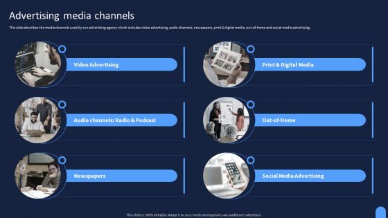 Ad And Media Agency Company Profile Advertising Media Channels Portrait PDF