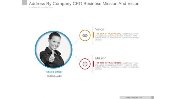 Address By Company Ceo Business Mission And Vision Ppt PowerPoint Presentation Layout