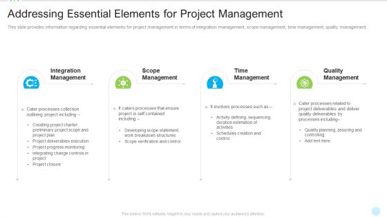 Addressing Essential Elements For Project Management Elements PDF