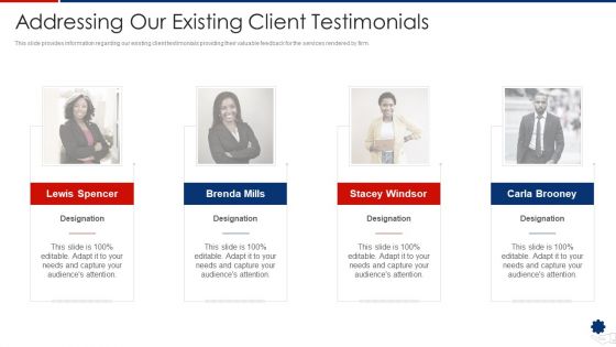 Addressing Our Existing Client Testimonials Designs PDF