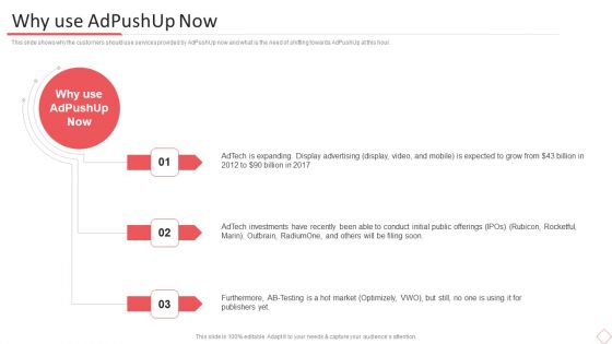 Adpushup Seed Funding Why Use Adpushup Now Ppt Slides Show PDF