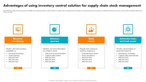 Advantages Of Using Inventory Control Solution For Supply Chain Stock Management Icons PDF