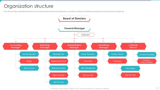 Advertisement And Marketing Agency Company Profile Organization Structure Icons PDF