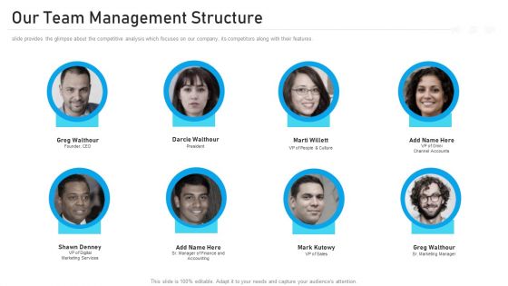 Advertising Pitch Deck Our Team Management Structure Graphics PDF