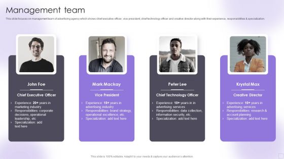 Advertising Services Company Profile Management Team Inspiration PDF