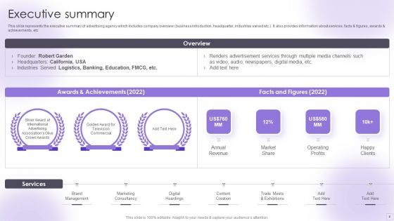 Advertising Services Company Profile Ppt PowerPoint Presentation Complete Deck With Slides