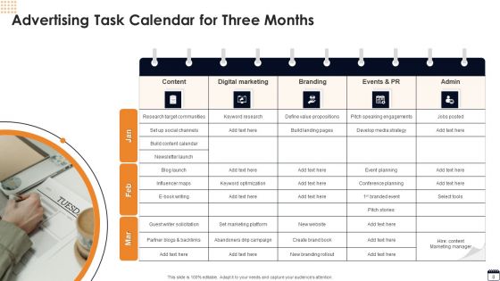 Advertising Tasks Calendar Ppt PowerPoint Presentation Complete With Slides