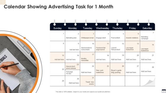 Advertising Tasks Calendar Ppt PowerPoint Presentation Complete With Slides