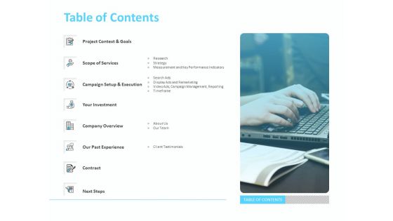 Adwords PPC Table Of Contents Ppt Summary Picture PDF