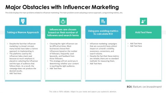 Affiliate Marketer Investor Pitch Deck Major Obstacles With Influencer Marketing Background PDF