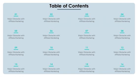 Affiliate Marketing Pitch Deck Table Of Contents Mockup PDF