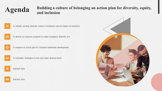 Agenda Building A Culture Belonging An Action Plan Diversity Equity Inclusion Diagrams PDF