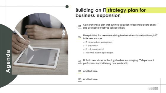 Agenda Building An IT Strategy Plan For Business Expansion Graphics PDF Agenda Building An IT Strategy Plan For Business Expansion Graphics PDF