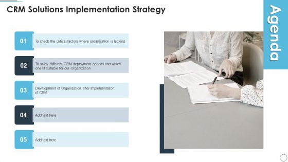 Agenda CRM Solutions Implementation Strategy Introduction PDF