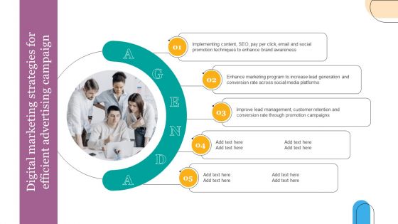 Agenda Digital Marketing Strategies For Efficient Advertising Campaign Ppt Model Format PDF