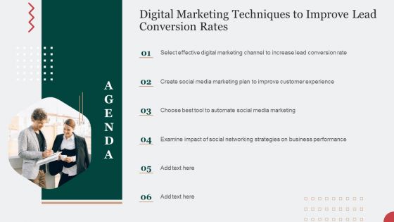 Agenda Digital Marketing Techniques To Improve Lead Conversion Rates Clipart PDF