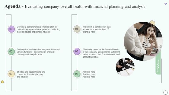 Agenda Evaluating Company Overall Health With Financial Planning And Analysis Portrait PDF