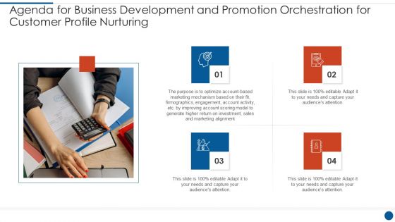 Agenda For Business Development And Promotion Orchestration For Customer Profile Nurturing Mockup PDF