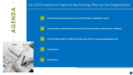 Agenda For CIO Evolution To Improve Technology Plan For The Organization Brochure PDF