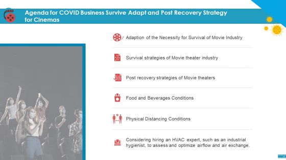 Agenda For COVID Business Survive Adapt And Post Recovery Strategy For Cinemas Slides PDF Agenda For COVID Business Survive Adapt And Post Recovery Strategy For Cinemas Slides PDF