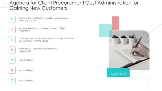 Agenda For Client Procurement Cost Administration For Gaining New Customers Brochure PDF