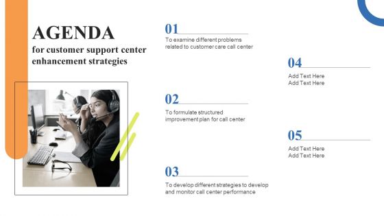 Agenda For Customer Support Center Enhancement Strategies Graphics PDF Agenda For Customer Support Center Enhancement Strategies Graphics PDF