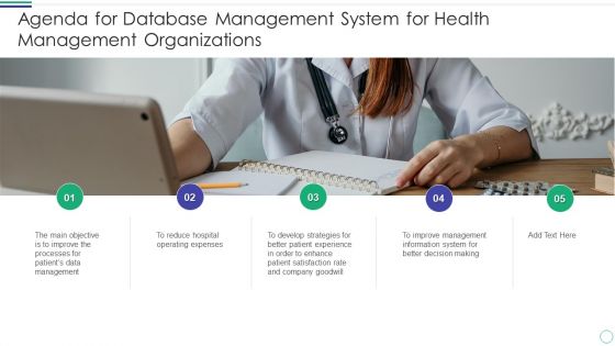 Agenda For Database Management System For Health Management Organizations Topics PDF
