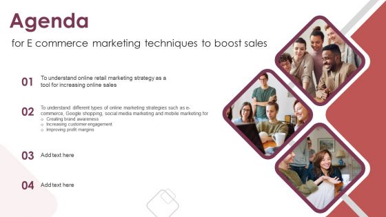 Agenda For E Commerce Marketing Techniques To Boost Sales Brochure PDF Agenda For E Commerce Marketing Techniques To Boost Sales Brochure PDF