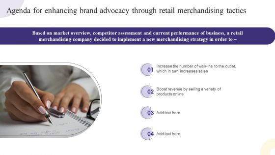 Agenda For Enhancing Brand Advocacy Through Retail Merchandising Tactics Ideas PDF