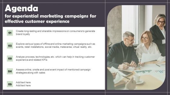 Agenda For Experiential Marketing Campaigns For Effective Customer Experience Topics PDF Agenda For Experiential Marketing Campaigns For Effective Customer Experience Topics PDF