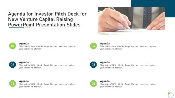 Agenda For Investor Pitch Deck For New Venture Capital Raising Clipart PDF