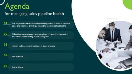 Agenda For Managing Sales Pipeline Health Icons PDF Agenda For Managing Sales Pipeline Health Icons PDF