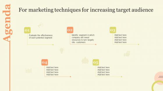 Agenda For Marketing Techniques For Increasing Target Audience Introduction PDF