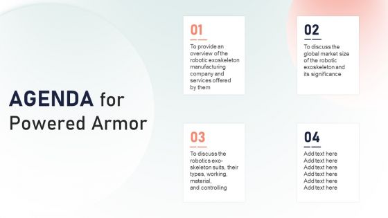 Agenda For Powered Armor Ppt Styles Graphics Download PDF