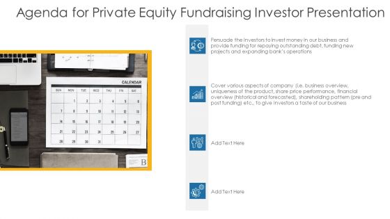 Agenda For Private Equity Fundraising Investor Presentation Ppt Model Background Images PDF