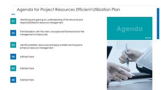 Agenda For Project Resources Efficient Utilization Plan Demonstration PDF