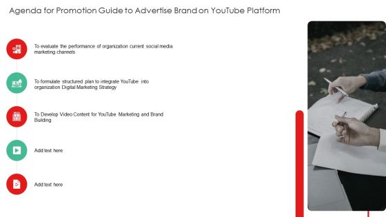 Agenda For Promotion Guide To Advertise Brand On Youtube Platform Demonstration PDF
