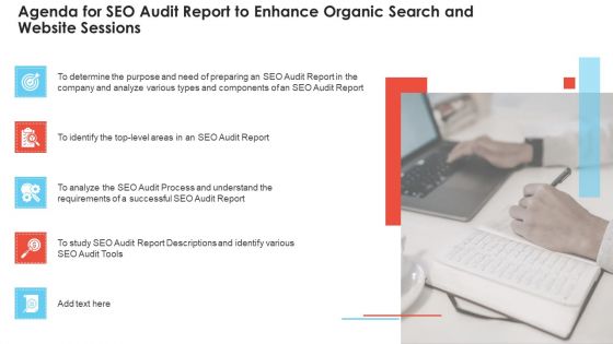 Agenda For SEO Audit Report To Enhance Organic Search And Website Sessions Portrait PDF