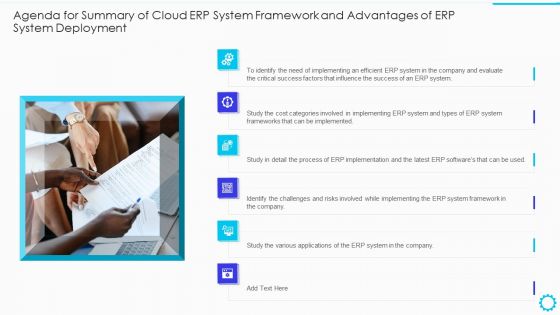 Agenda For Summary Of Cloud Erp System Framework And Advantages Of Erp System Deployment Formats PDF