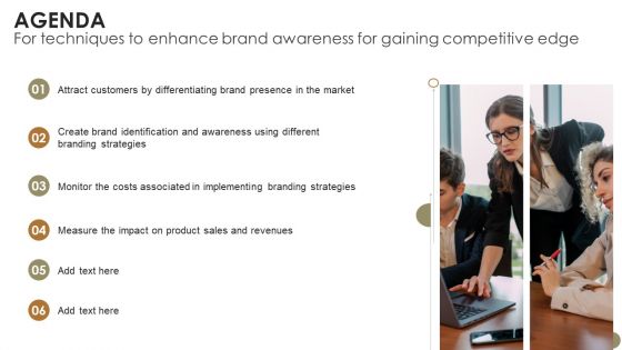 Agenda For Techniques To Enhance Brand Awareness For Gaining Competitive Edge Ideas PDF Agenda For Techniques To Enhance Brand Awareness For Gaining Competitive Edge Ideas PDF
