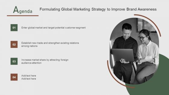 Agenda Formulating Global Marketing Strategy To Improve Brand Awareness Demonstration PDF