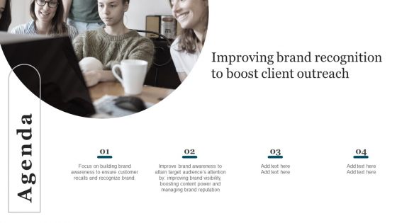 Agenda Improving Brand Recognition To Boost Client Outreach Infographics PDF Agenda Improving Brand Recognition To Boost Client Outreach Infographics PDF